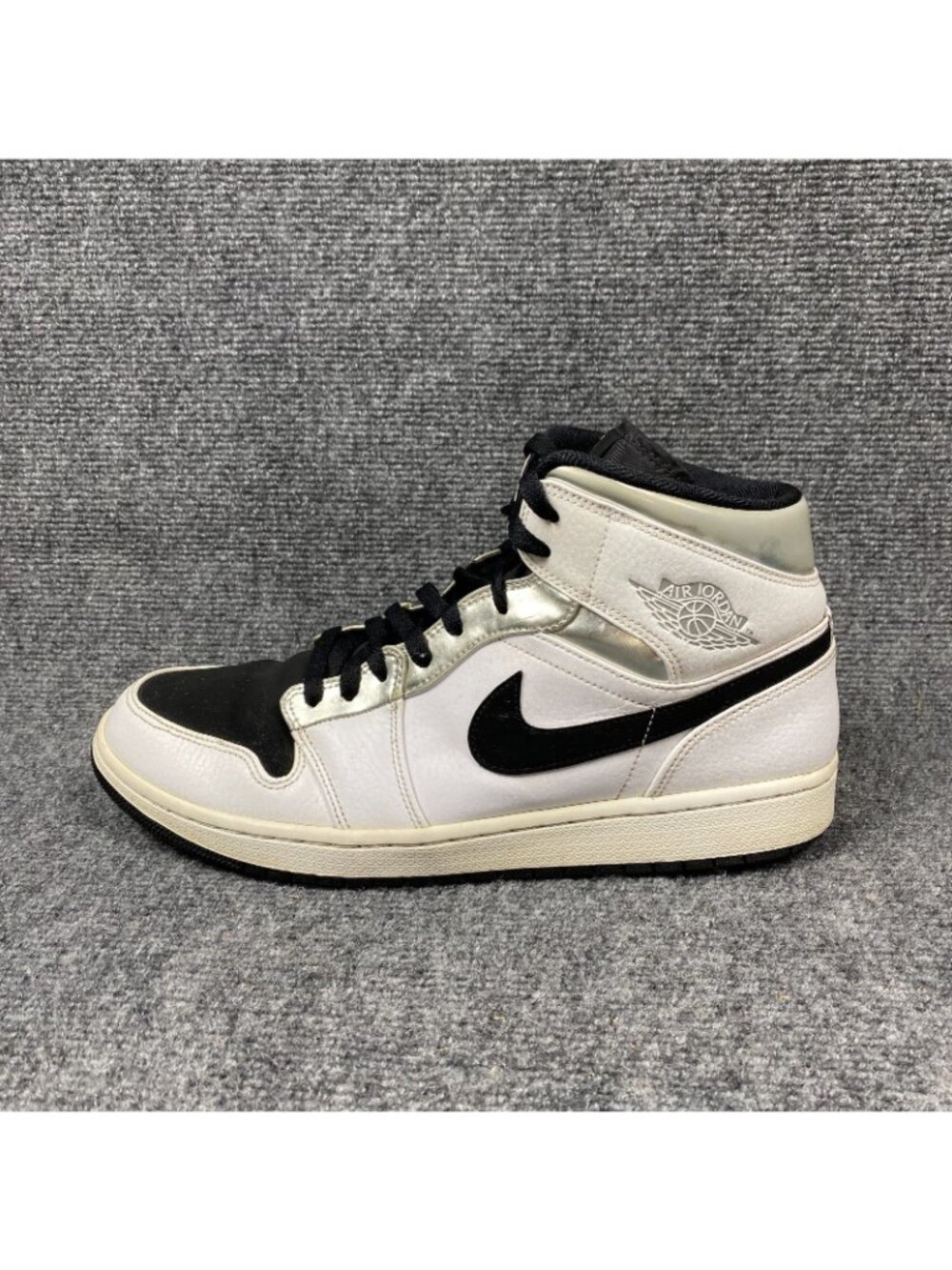 Jordan 1 Mid Sneakers Mens 12 Alternate Think 16 White Black Silver 554724-121 - Picture 5 of 16